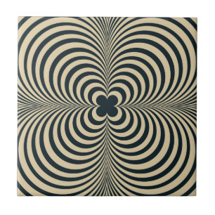 Hypnotisches Retro Schwarz Beige Blumenmuster Fliese