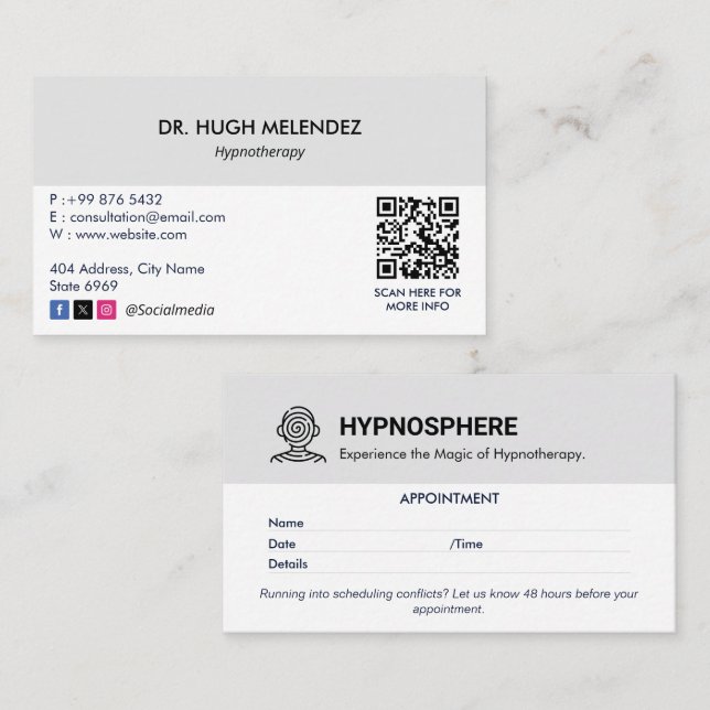Hypnotist Clinic Business | Minimalistische Ernenn Visitenkarte (Vorne/Hinten)