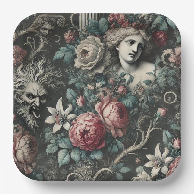 Hysteria Hides in the Blooms – Gothic Victorian Pappteller (Vorderseite)