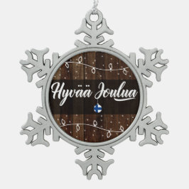 Hyvää joulua Finnisch Frohe Weihnachten, rustikale Schneeflocken Zinn-Ornament