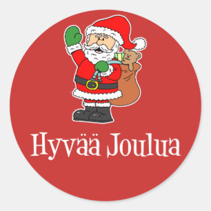 Hyvaa Joulua Finnische Weihnachtsfeier Santa Red Runder Aufkleber