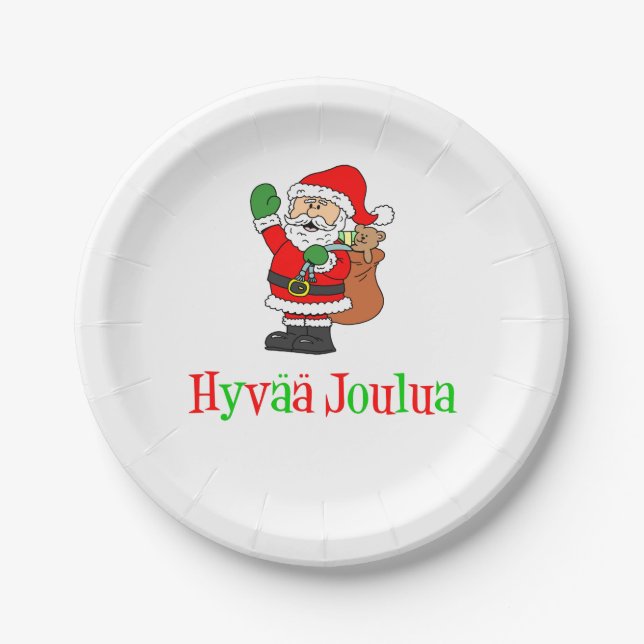 Hyvaa Joulua Finnische Weihnachtsfeier Weihnachten Pappteller (Vorderseite)
