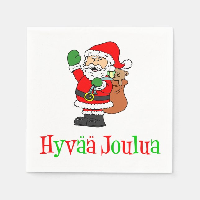 Hyvaa Joulua Finnische Weihnachtsfeiertage Santa N Serviette (Vorderseite)
