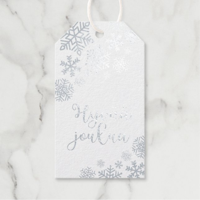 Hyvää joulua, frohe Weihnachten auf Finnisch, eleg Geschenkanhänger (Vorderseite)