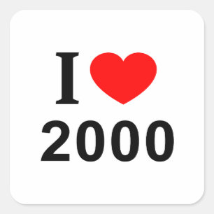 I ❤️ 2000 I LIEBE 2000 I HEART 2000 QUADRATISCHER AUFKLEBER