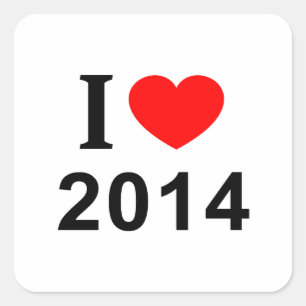 I ❤️ 2014 I LIEBE 2014 I HEART 2014 QUADRATISCHER AUFKLEBER
