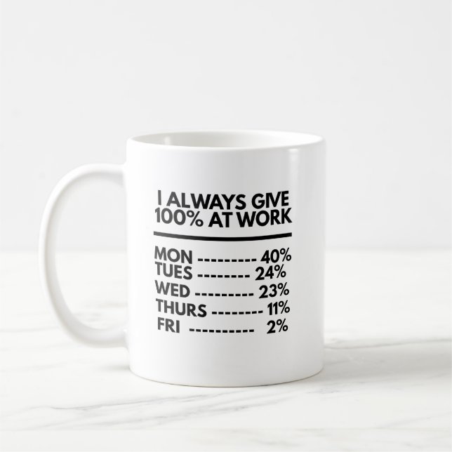 I Always Give 100% At Work Funny Work Quotes Humor Kaffeetasse (Links)