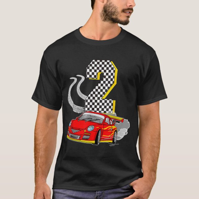 I Am 2 Years Old Racing Car Toddler Crew 2nd Birth T-Shirt (Vorderseite)