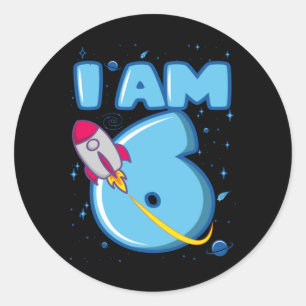 I AM 6 YEAR OLD 6th Birthday Boy Space Birthday Runder Aufkleber