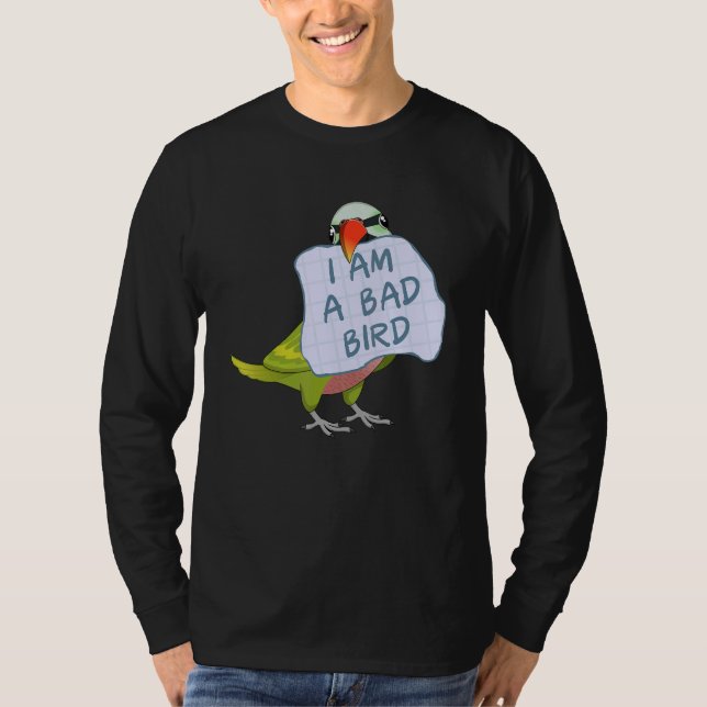 I Am A Bad Bird I Funny Moustache Parakeet Parrot T-Shirt (Vorderseite)