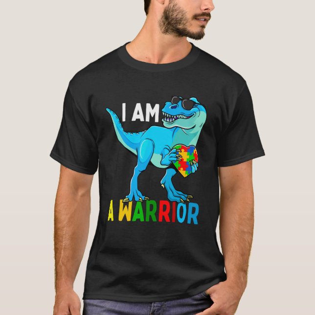 I Am A Warrior Autism Family Dinosaur Autism Aware T-Shirt (Vorderseite)