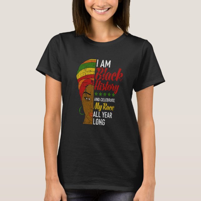 I Am Black All Year Long Afrocentric Turban Black  T-Shirt (Vorderseite)