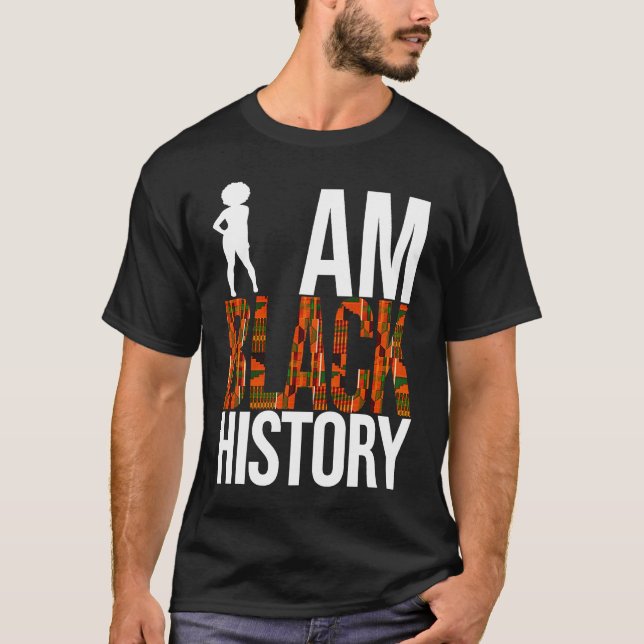 I AM BLACK HISTORY Afro Woman Silhouette Kente Clo T-Shirt (Vorderseite)