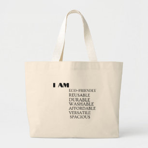 "I AM" Empowerment Zitat Wiederverwendbar Tote Tas Jumbo Stoffbeutel