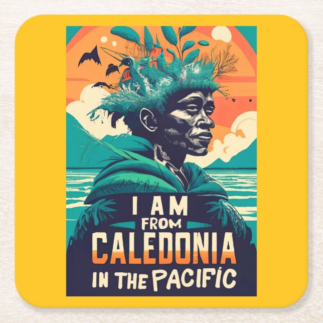 I am from Caledonia, Neukaledonien, Kanak Rechteckiger Pappuntersetzer (Vorderseite)