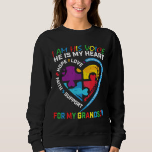 I Am His Voice Grandson Autism Awareness Grandma B Sweatshirt