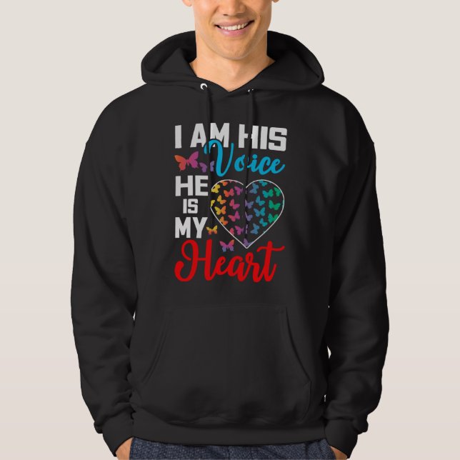 I Am His Voice He Is My Heart Autism Awareness Hoodie (Vorderseite)
