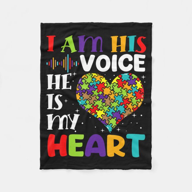 I Am His Voice He Is My Heart Autism Awareness Mom Fleecedecke (Vorderseite)