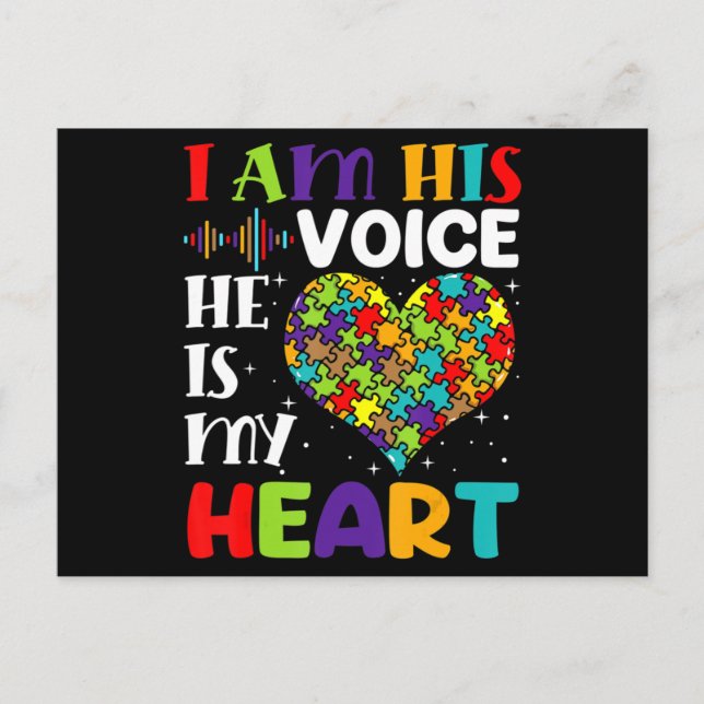 I Am His Voice He Is My Heart Autism Awareness Mom Postkarte (Vorderseite)