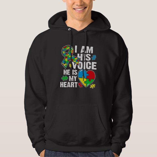 I Am His Voice He Is My Heart Cute Autism Awarenes Hoodie (Vorderseite)