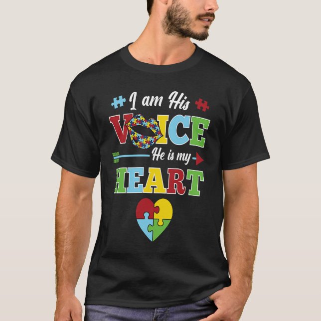 I Am His Voice He Is My Heart Puzzle  Autism Aware T-Shirt (Vorderseite)