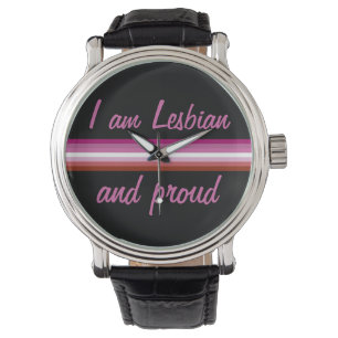 I am Leasbian and Proud   Lesbian Flag on Black Armbanduhr