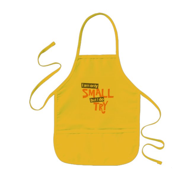 "I am only small but I do try" orange / grey apron Kinderschürze (Vorne)
