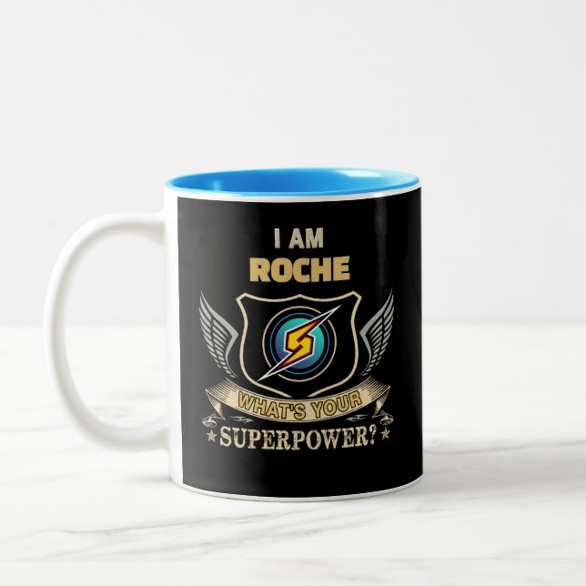 I Am ROCHE What's Your Superpower Zweifarbige Tasse (Links)