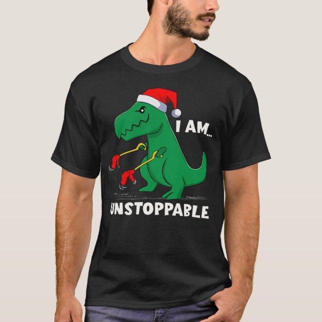 I Am Unstoppable Dinosaur Santa Hat T-Rex Dino Chr T-Shirt (Vorderseite)