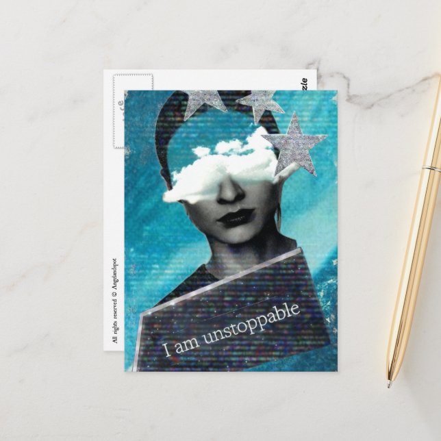 I am Unstoppable Mixed Media Collage Postkarte (Vorderseite/Rückseite Beispiel)