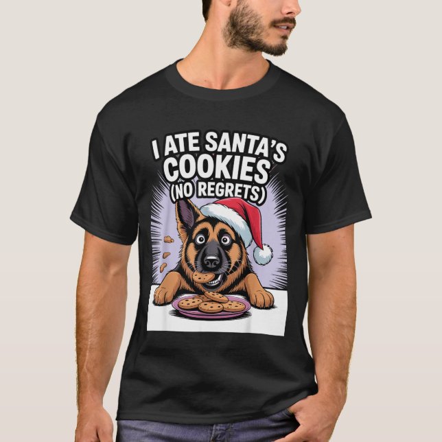I Ate Santas Cookies Puppy Funny Christmas German  T-Shirt (Vorderseite)