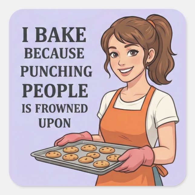 I Bake Because Punching People Is Frowned Upon Quadratischer Aufkleber (Vorderseite)