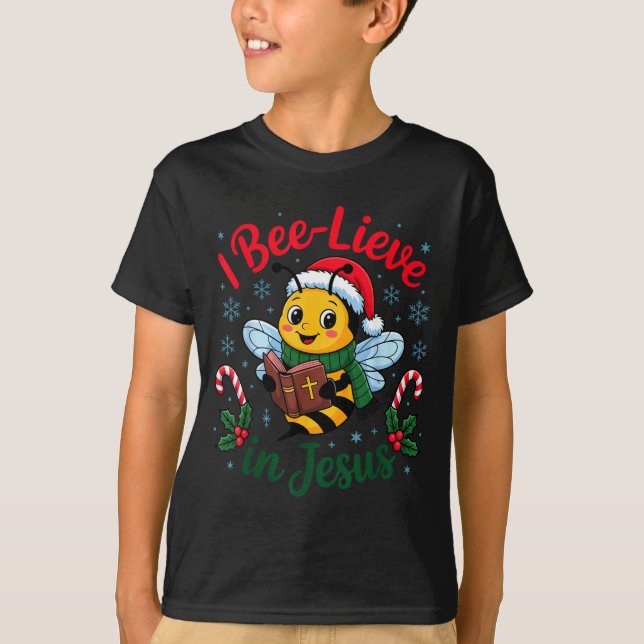 I Bee-lieve In Jesus Gospel Kids Christian Christm T-Shirt (Vorderseite)
