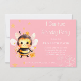 I Bee Two Girl Birthday Party Einladung