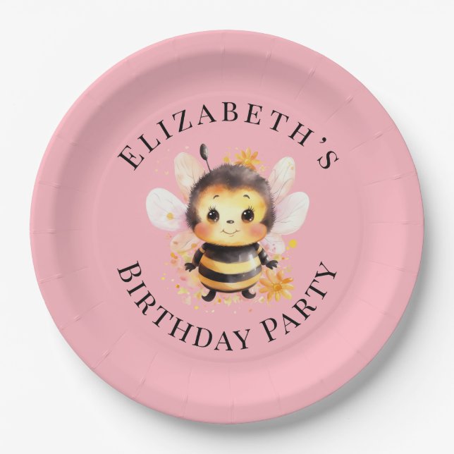 I Bee Two Girl Birthday Party Pappteller (Vorderseite)