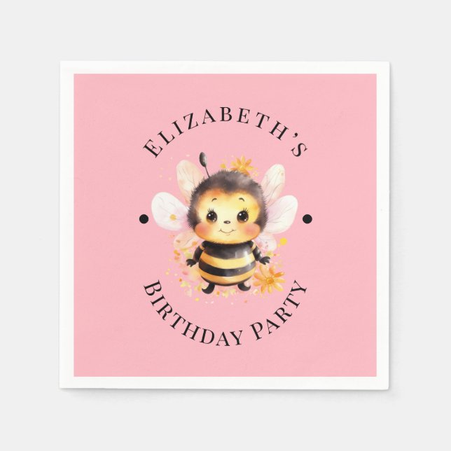 I Bee Two Girl Birthday Party Serviette (Vorderseite)