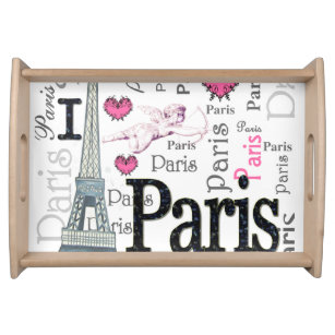 I Behälter-Eiffel-Turm Liebe-Paris rosa schwarzer Tablett