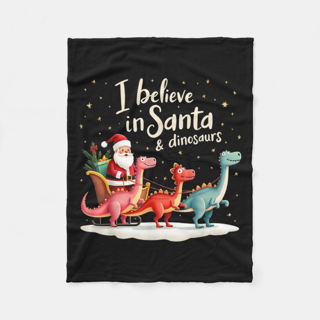 I Believe In Santa And Dinosaurs Holiday Funny Chr Fleecedecke (Vorderseite)
