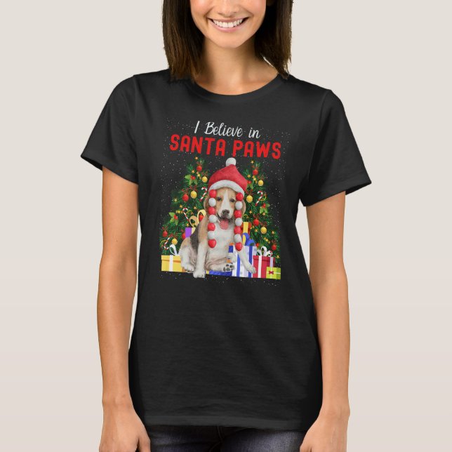 I Believe In Santa Paws  Cute Christmas Beagle Pup T-Shirt (Vorderseite)