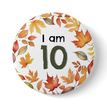 I Bin 10 Herbstleaves Age Number Button Abzeichen