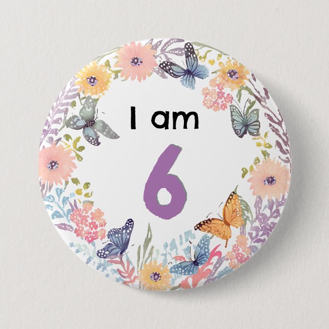 I Bin 6 Beautiful Floral Butterfly Button Abzeiche (Vorderseite)