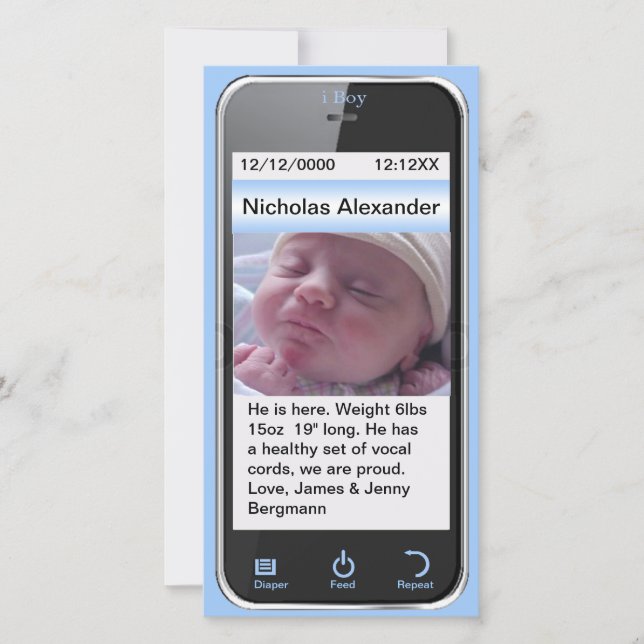 i Boy Modern Birth Ankündigung (Vorderseite)