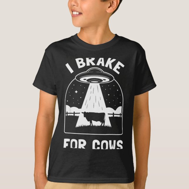 I Brake For Cows Funny Ufo Alien Abduction Consrac T-Shirt (Vorderseite)