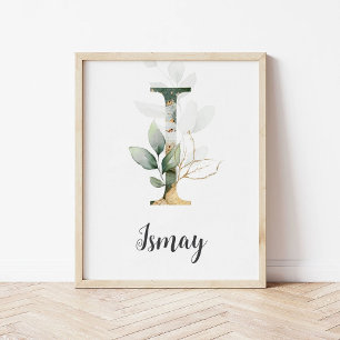I Buchstabe Monogramm Grünzeug Kinderzimmer Name W Poster