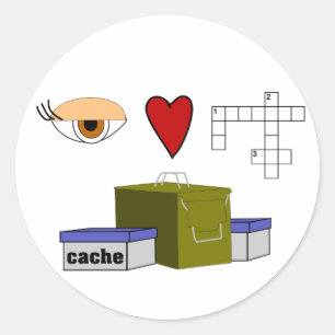 I cachiert Liebe-Puzzlespiel Rebus Geocaching Runder Aufkleber