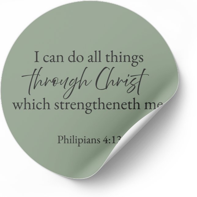 I Can Do All Things Philippians 4:13 Christian Runder Aufkleber (Minimalist Bible verse sticker — Philippians 4:13)
