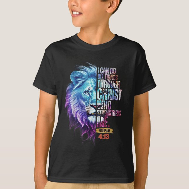 I Can Do All Things Through Christ Lion Faith Chri T-Shirt (Vorderseite)