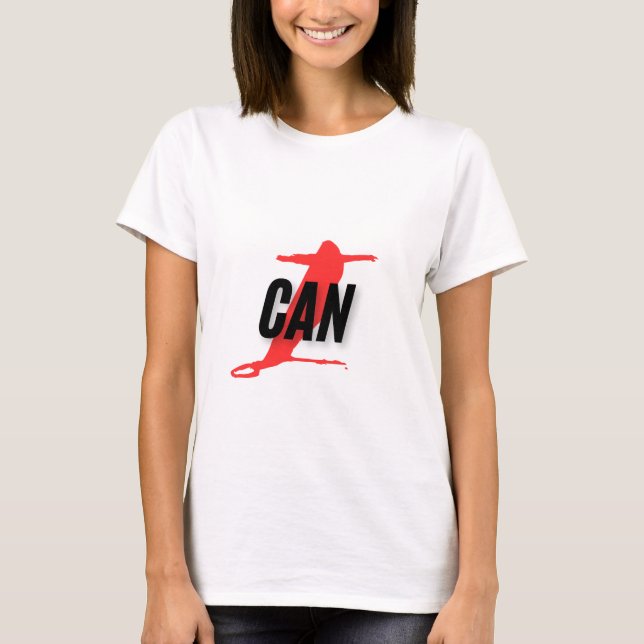 "I Can" Dynamic Red & Black Empowerment Word Art T-Shirt (Vorderseite)
