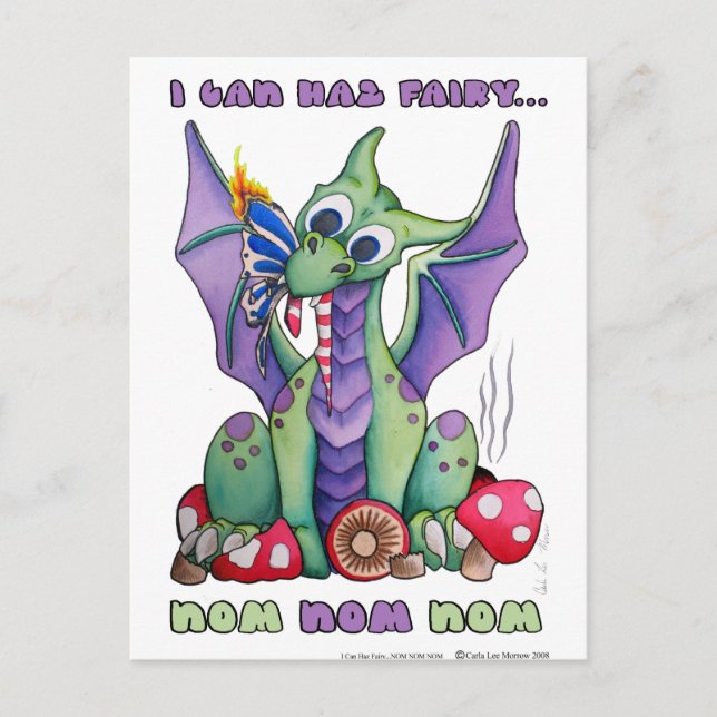 I Can Haz Fairy NOM NOM NOM niedlicher Babydrache Postkarte (Vorderseite)