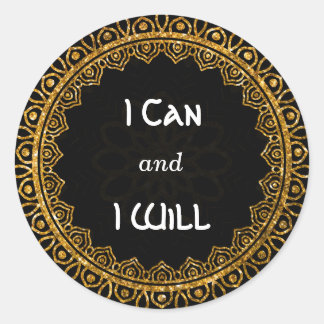 'I Can, I WIll' Gold Mandala Affirmation Stickers
